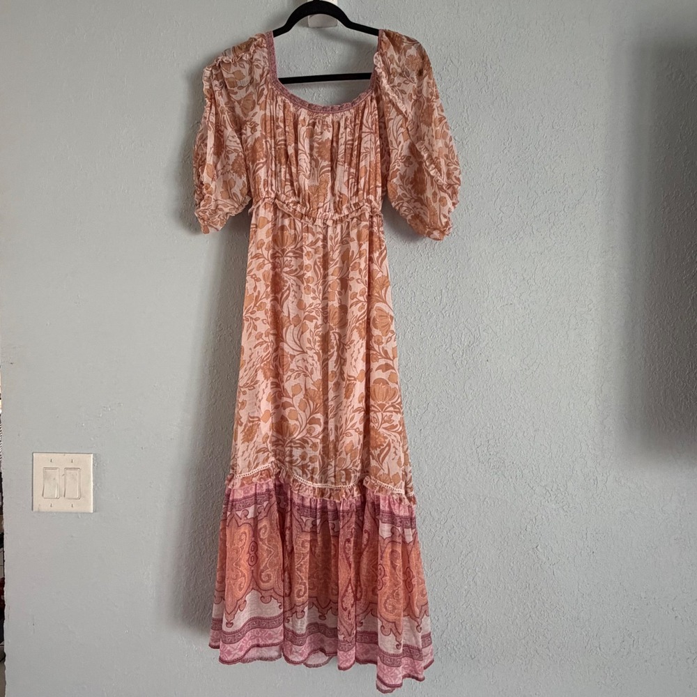 Super Natural Secret Mission Floral Paisley Boho Midi Dress Peach Pink Medium